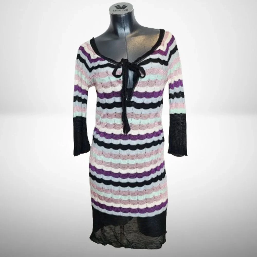 Missoni Multicolor Crochet-Knit Wool-Blend Knee Length Beautiful Dress - Picture 1 of 11